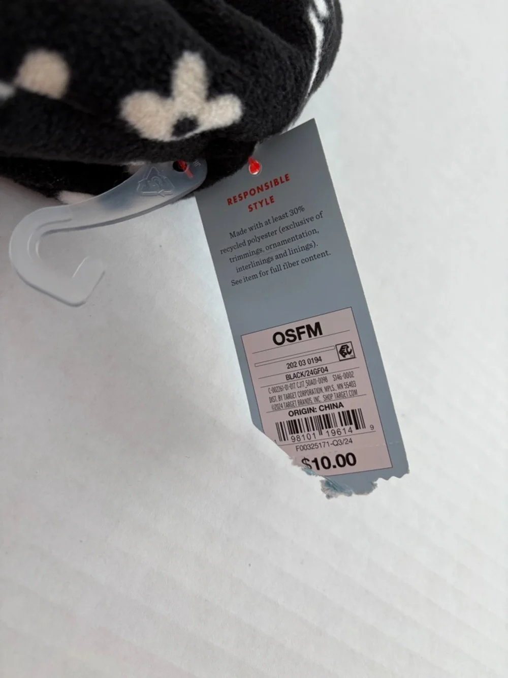 Cat & Jack Black White Daisy Fleece Beanie OSFM Kids NWT